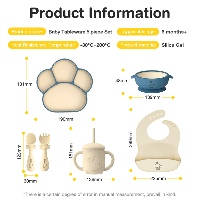 Ensemble de 5 pièces de vaisselle en silicone pour bébé - BT05